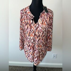NWT Cable & Gauge Women's Abstract Print Blouse Fall Themed Size L
